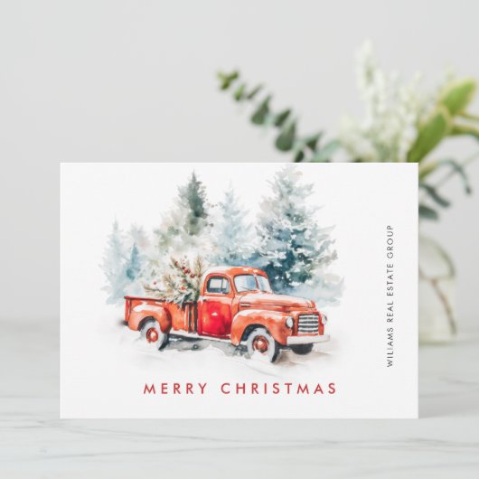 Retro  Rode Boerderij Truck Kerst Bedrijf Feestdagenkaart (Staand voorkant)