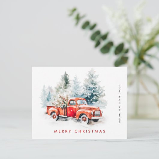 Retro Rode Boerderij Truck Kerstgroet Corporate Briefkaart (Staand voorkant)