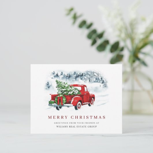 Retro rode boerderijtruck Kerst bedrijfsbegroeting Briefkaart (Staand voorkant)