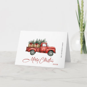 Retro rode boerderijtruck Kerstboom kerstgroet Feestdagen Kaart