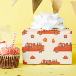 Retro rode brandweerwagen cadeaupapier