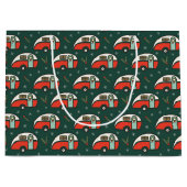 Retro rode camper kerstcamping groot cadeauzakje (Voorkant)