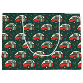 Retro rode camper kerstcamping groot cadeauzakje (Achterkant)