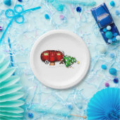  retro rode camper kerstpapier Borden Papieren Bordje (Feest)