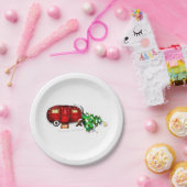  retro rode camper kerstpapier Borden Papieren Bordje (Feest)