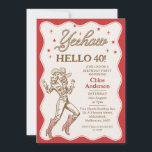 Retro Rode Cheetah Cowgirl 40ste verjaardag Kaart<br><div class="desc">Retro Red Yeehaw Cowgirl 40th Birthday Invitation Rood en bruin cowgirl of westerne thema 40th verjaardagsuitnodiging met een lijn cowgirl afbeelding,  touw stijl tekst,  sterren en geschulpte rand. Hallo Deze 40 cowgirl verjaardagsuitnodiging is ideaal voor een westerne 40e verjaardag maar kan voor elke leeftijd worden gebruikt.</div>