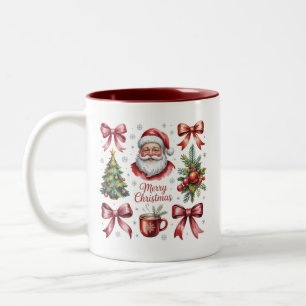 Retro Rode Coquette Kerst Cute Kerstmis Vakantie Tweekleurige Koffiemok