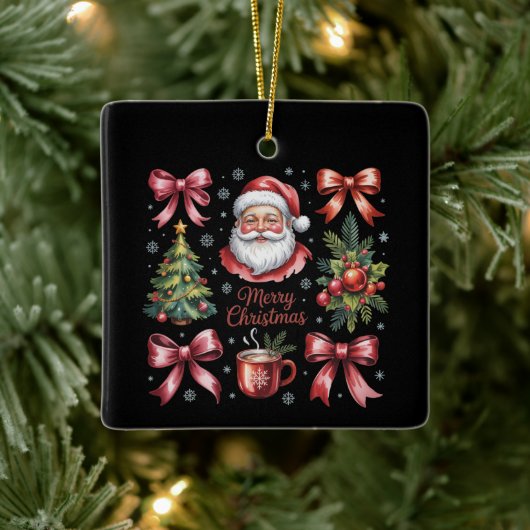 Retro Rode Coquette Kerst Schattigee kerstvakantie Keramisch Ornament (Boom)