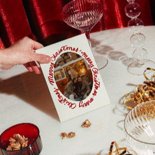 Retro Rode Crème Ovaal Lijst Foto Kerstmis Feestdagenkaart