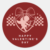 Retro Rode Cupid Singles Valentijnsdag Feestje Ronde Sticker (Voorkant)