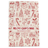 Retro Rode Doodle Prettig Kerstfeest Medium Cadeauzakje (Voorkant)