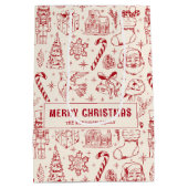 Retro Rode Doodle Prettig Kerstfeest Medium Cadeauzakje (Achterkant)