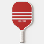 Retro Rode Drie Dwars Strepen met Naam Pickleball Paddle (Achterkant)