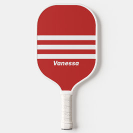 Retro Rode Drie Dwars Strepen met Naam Pickleball Paddle
