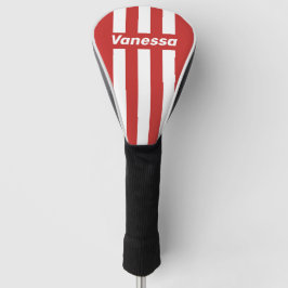 Retro Rode Drie Pin Strepen met Naam Golfheadcover
