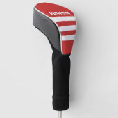 Retro Rode Drie-rijige Strepen met Naam Golfheadcover (Schuin)