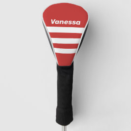 Retro Rode Drie-rijige Strepen met Naam Golfheadcover