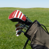 Retro Rode Drie-rijige Strepen met Naam Golfheadcover (Insitu)