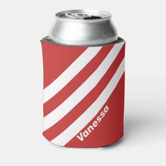 Retro rode drie strepen met naam blikjeskoeler (Blikje Achterkant)