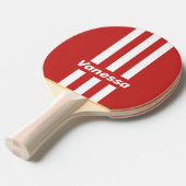 Retro Rode Drie Strepen met Naam Tafeltennisbatje (Voorkant Gekanteld)