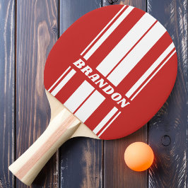 Retro Rode Dubbele Board Strepen met Naam Tafeltennisbatje