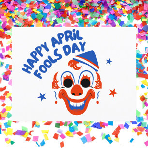 Retro Rode en Blauwe Clown April Fools' Day Briefkaart