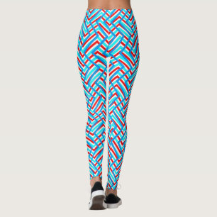 Retro rode en blauwe grafische afdruk leggings