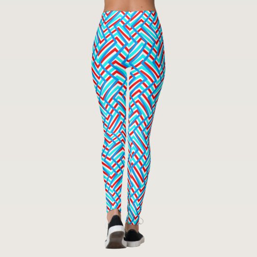 Retro rode en blauwe grafische afdruk leggings (Achterkant)