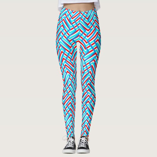 Retro rode en blauwe grafische afdruk leggings (Voorkant)