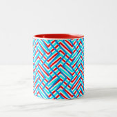 Retro rode en blauwe grafische afdruk tweekleurige koffiemok (Center)