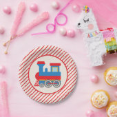 Retro rode en blauwe trein papieren bordje (Feest)