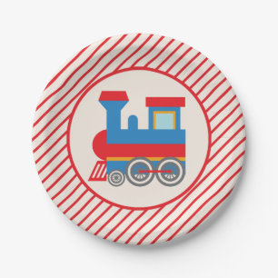 Retro rode en blauwe trein papieren bordje