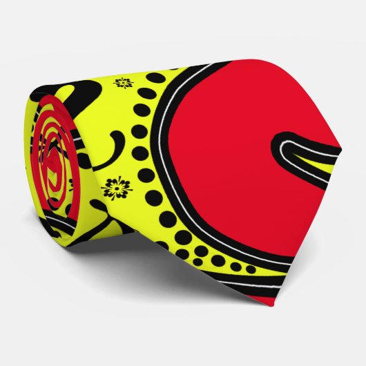 Retro rode en gele paisleys stropdas (Opgerold)