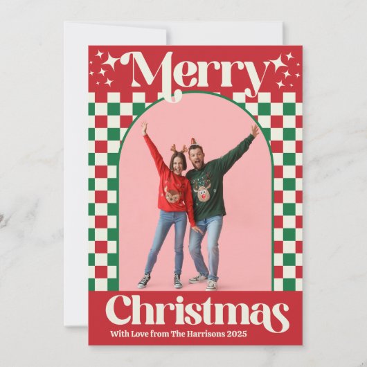 Retro rode en groene kerst geruite kaart (Voorkant)
