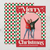 Retro rode en groene kerst geruite kaart (Voorkant / Achterkant)