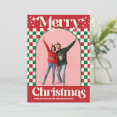 Retro rode en groene kerst geruite kaart (Staand voorkant)