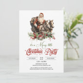 Retro rode en groene Kerstman met paard getrokken  Kaart (Staand voorkant)