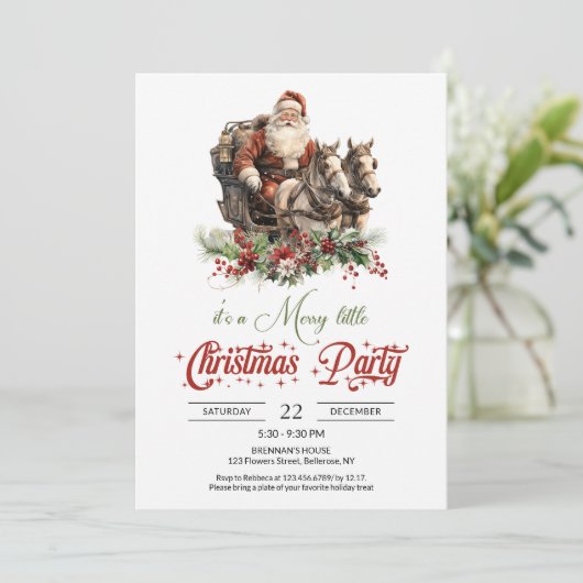 Retro rode en groene Kerstman met paard getrokken Kaart (Staand voorkant)