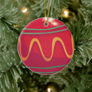 Retro rode en groene kerstversiering keramisch ornament