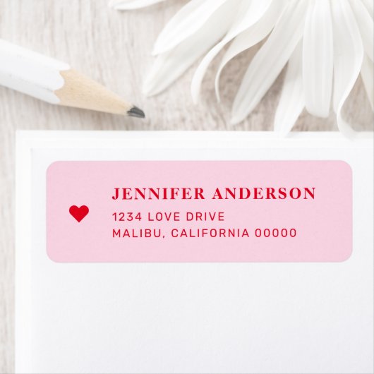 Retro rode en roze bruidsmeisjesshower retouradres etiket (Insitu)