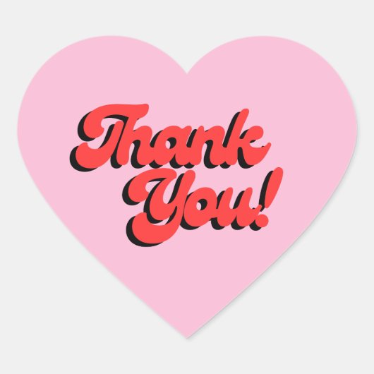 Retro rode en roze hart bedank sticker (Voorkant)