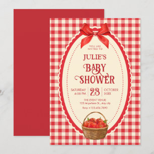 Retro rode geruite baby shower picknick kaart