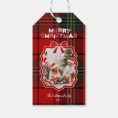 Retro rode geruite feestelijke kerst  cadeaulabel (Voorkant)