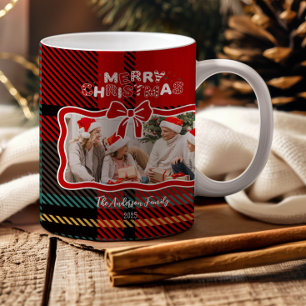 Retro rode geruite feestelijke kerst koffiemok
