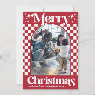 Retro rode geruite kerst plat kaart