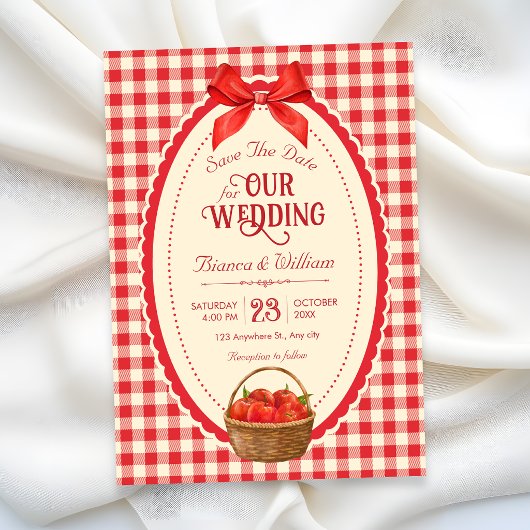 Retro rode geruite picknick save the date