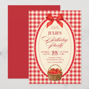 Retro rode geruite picknick verjaardag kaart