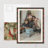 Retro Rode Gingham Plaid Aangepaste Foto Kerstmis Feestdagenkaart (Voorkant / Achterkant)