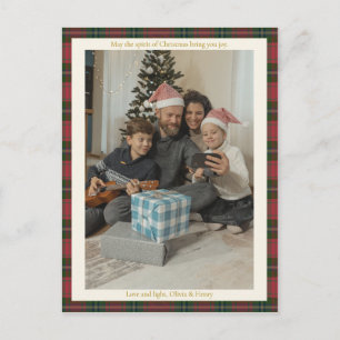 Retro Rode Gingham Plaid Aangepaste Foto Kerstmis Feestdagenkaart