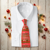 Retro Rode Groene Kersttypografie Stropdas